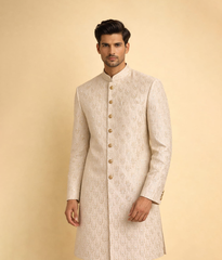 Gold Patterned rawsilk Sherwani