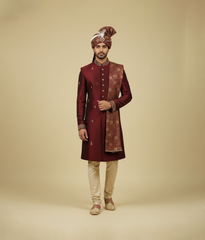 Maroon Gold Feather Turban