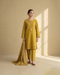 Mustard Yellow Embroidered Cotton Lawn 3 Piece Suit