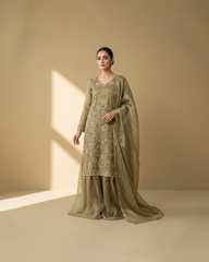Mehndi Raw silk suit with tilla and dabka work