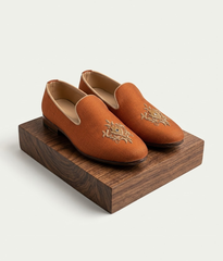Rust Embroidered Dulha Boots with Tilla Work