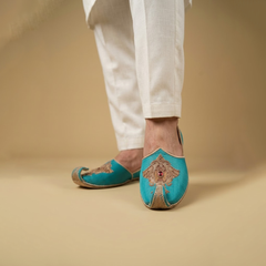 Sea Green Padded Khussa with Tilla Work and Stone