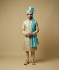 Sky Blue Feather Patterned Turban