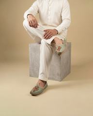 Traditional Green Padded Khussa with Tilla Work