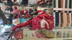 Red and Gold Zari Feather Turban
