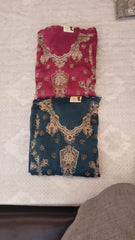 Teal Raw Silk Suit with Tilla and Dabka Work