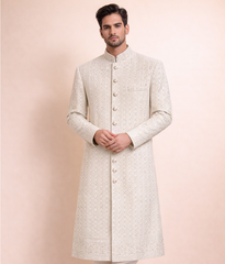 White Sequin rawsilk Sherwani