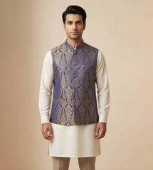 Blue Damask Brocade fancy waistcoat