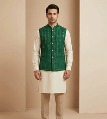 Emerald green Mirror Work fancy waistcoat