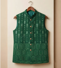 Emerald green Mirror Work fancy waistcoat