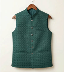 Forest green Chikankari fancy waistcoat