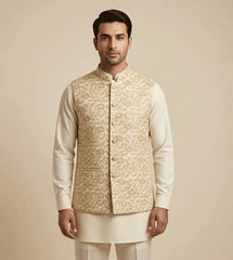 Beige JamawarJaal Fancy Waistcoat