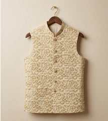 Beige JamawarJaal Fancy Waistcoat