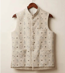 Pale white Botanical Gota fancy waistcoat
