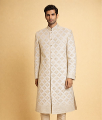 White pure silk Sherwani sheeha work