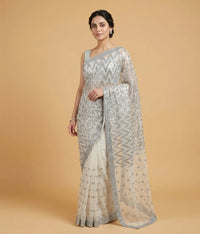 Red zigzag net saree