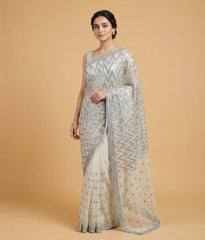 Red zigzag net saree