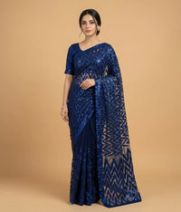 Red zigzag net saree