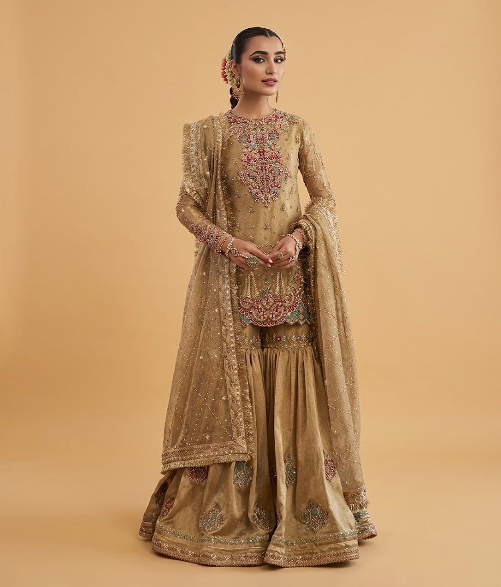 Antique Gold Resham & Zardozi Gharara