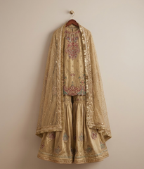 Antique Gold Resham & Zardozi Gharara