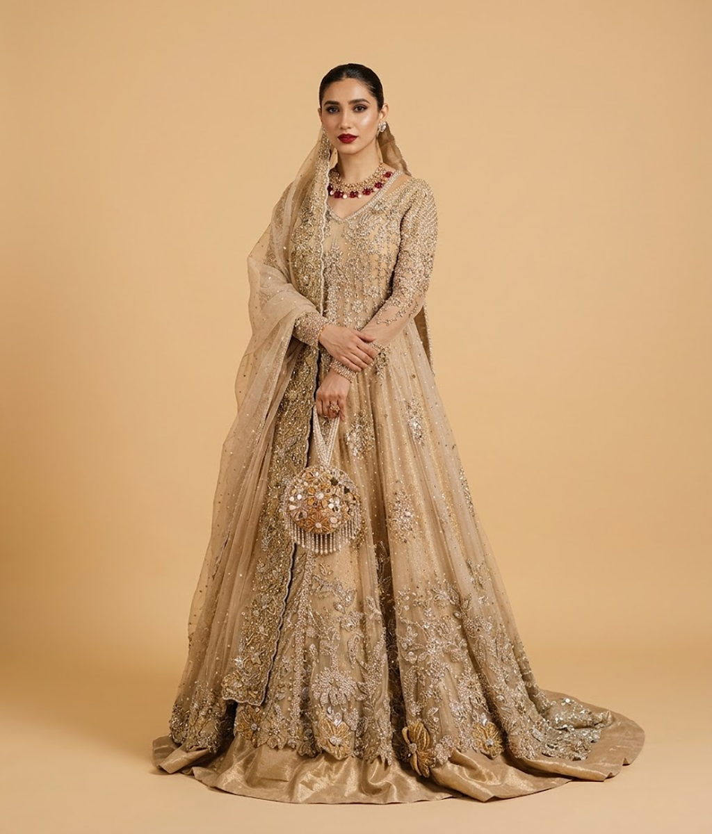Antique Gold Zardozi Bridal Lehenga