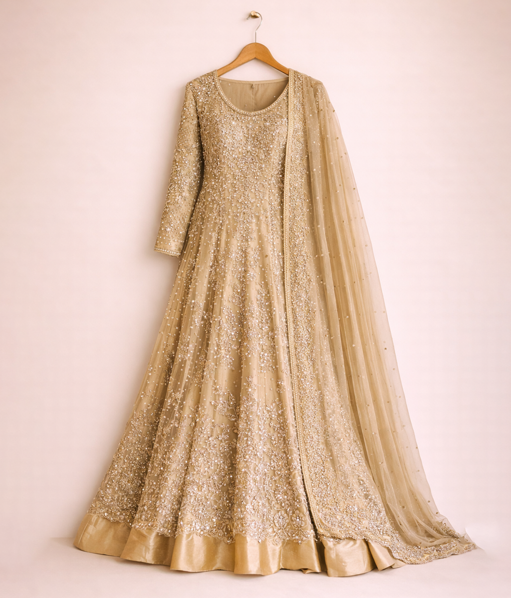 Antique Gold Zardozi Bridal Lehenga