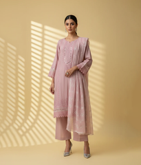 Baby pink lawn 3 piece with embroidered border and neckline