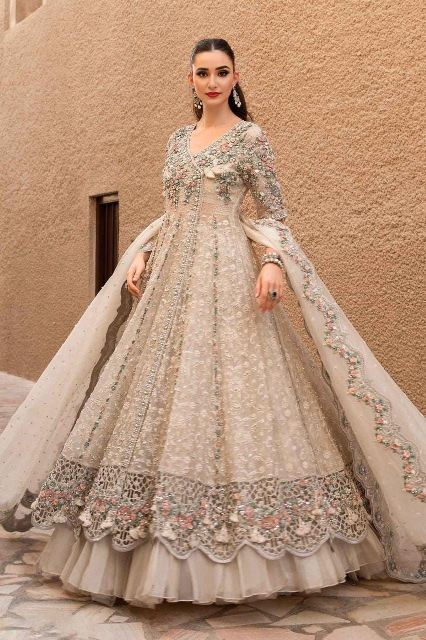Beige Resham Angrakha Maxi