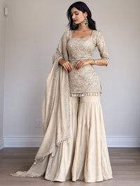 Beige Zari Work Gharara