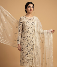 Beige Chiffon 2 Piece Shirt and Dupatta