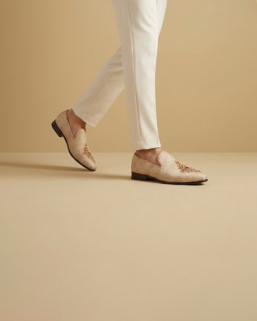 Beige Embroidered Dulha Boots with Tilla Work