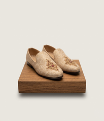 Beige Embroidered Dulha Boots with Tilla Work