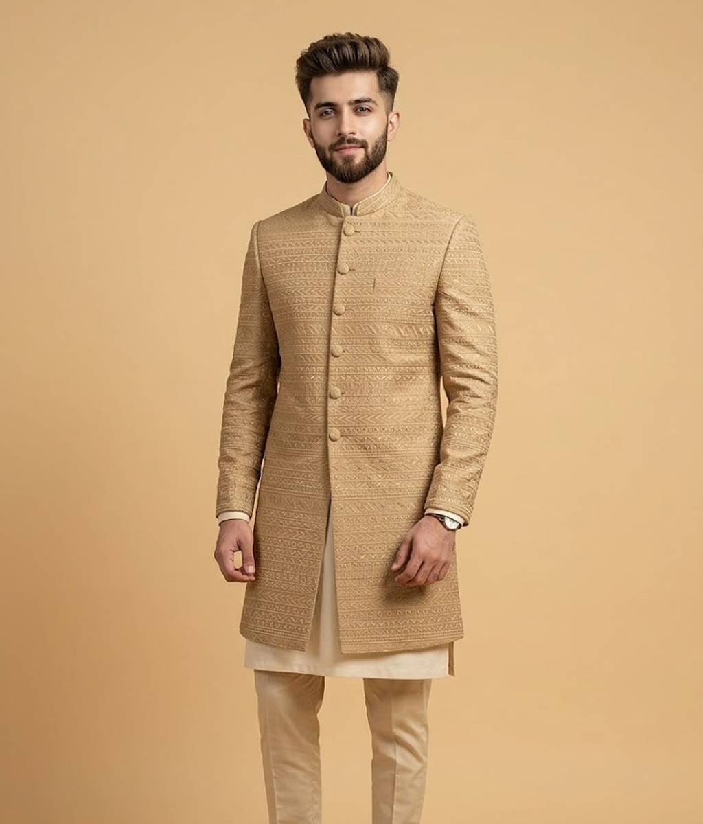 Beige Embroidered Schiffli Dulha House