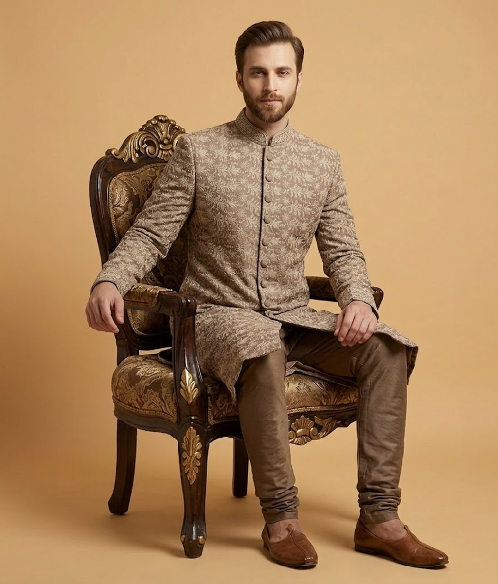 Beige Floral Jamawar Dulha House