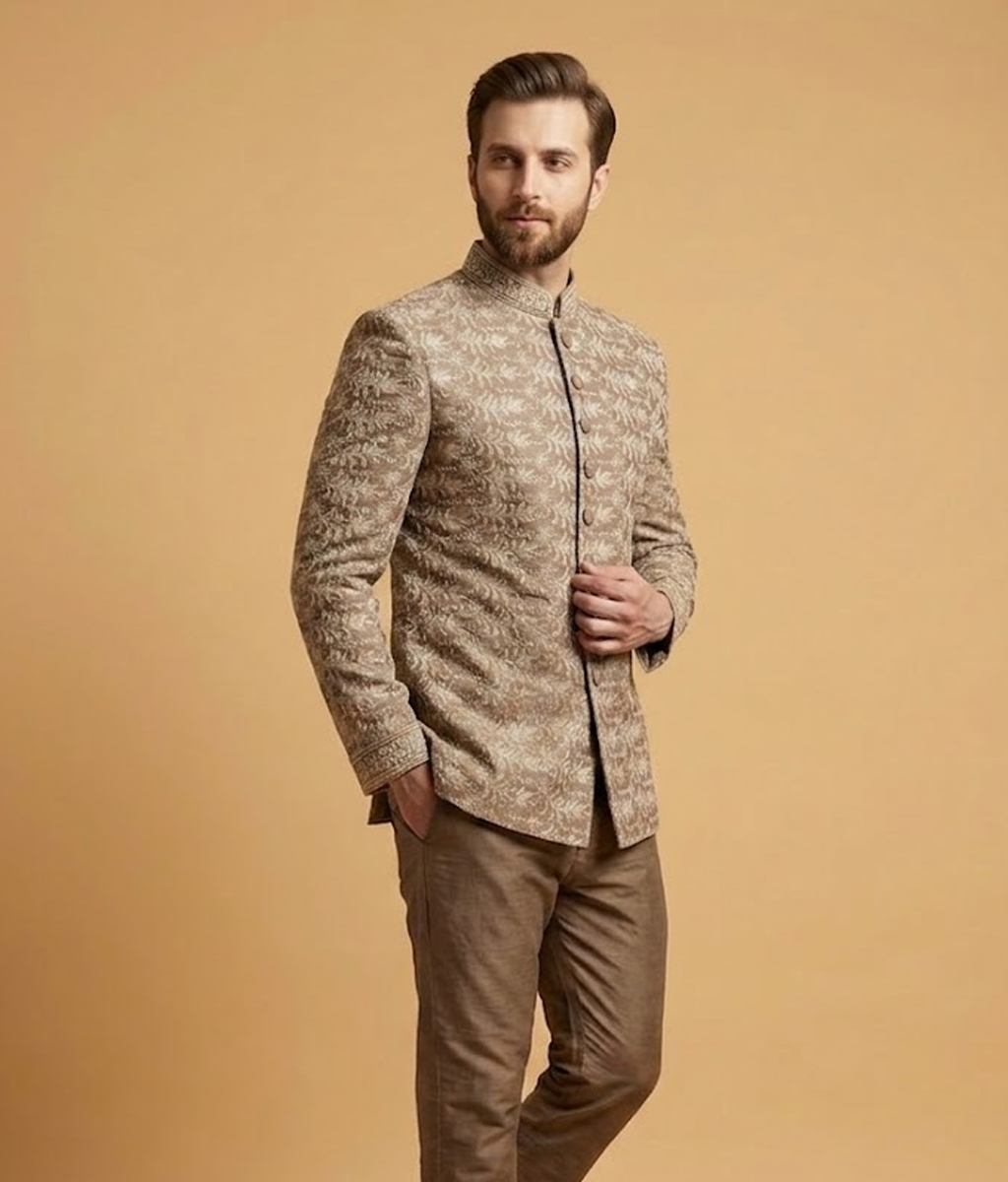Beige Floral Jamawar Dulha House