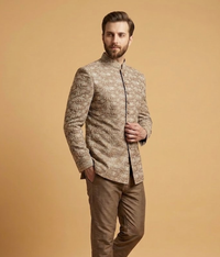 Beige Floral Jamawar Dulha House