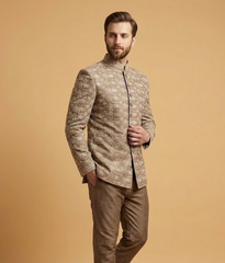 Beige Floral Jamawar Dulha House