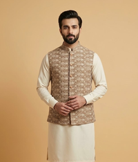 Beige Floral Jamawar Dulha House