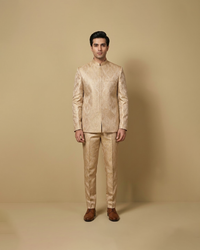 Beige Gold Jamawar Open Prince Coat