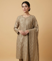 Beige Raw Silk 2 Piece Shirt and Dupatta
