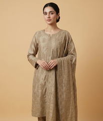 Beige Raw Silk 2 Piece Shirt and Dupatta