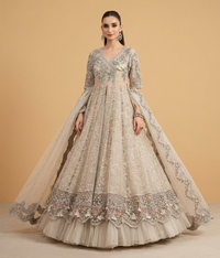 Beige Resham Angrakha Maxi