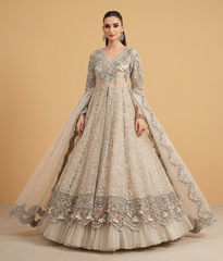 Beige Resham Angrakha Maxi