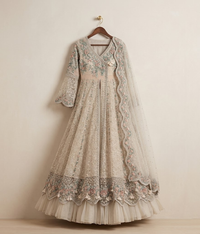 Beige Resham Angrakha Maxi