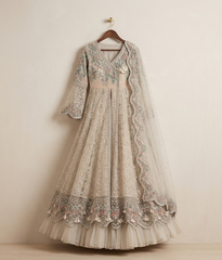 Beige Resham Angrakha Maxi