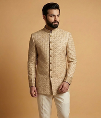 Beige Scalloped Sequin Jamawar Dulha House