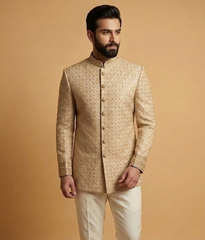 Beige Scalloped Sequin Jamawar Dulha House
