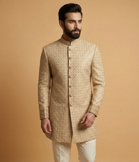 Beige Scalloped Sequin Jamawar Dulha House