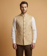 Beige Scalloped Sequin Jamawar Dulha House