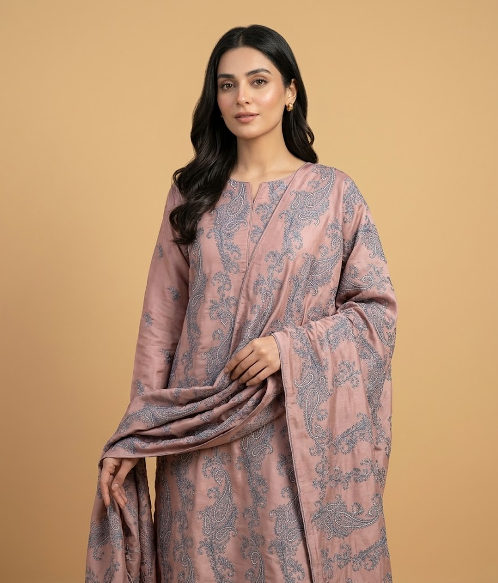Beige Silk 2 Piece Shirt and Dupatta
